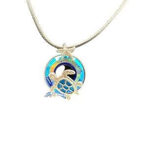 Silver and Blue Turtle Pendant Necklace